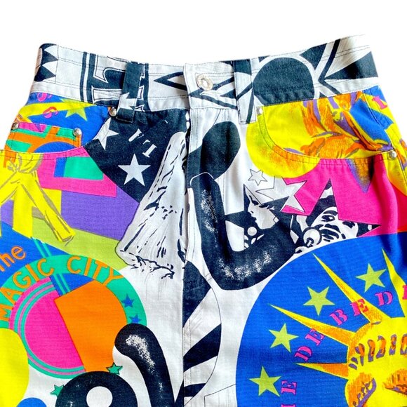 Versace Vintage 80's 90's NY Big City Statue Liberty RARE Versace Jean Skirt XS - Picture 8 of 15